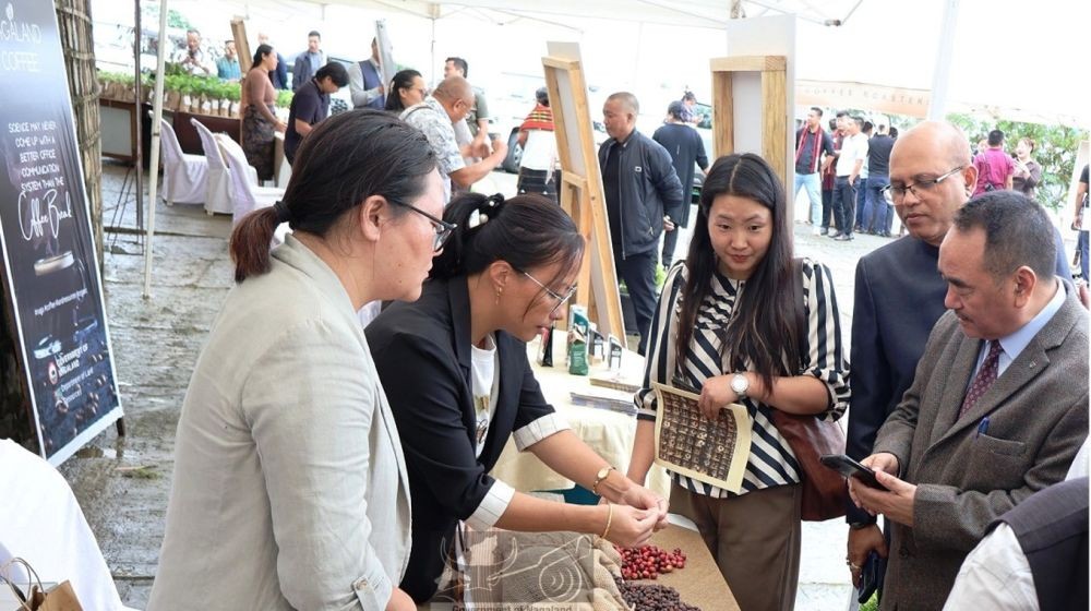 Advisor, Land Resources, G Ikuto Zhimomi delivering visiting stalls during the International Coffee Day event held at the office conference hall, Kohima on October 1. (DIPR Photo)